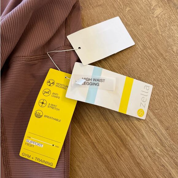 Zella Womens High Waist Leggings Size M Mauve Ribbed Knit High Support NWT - Picture 5 of 8